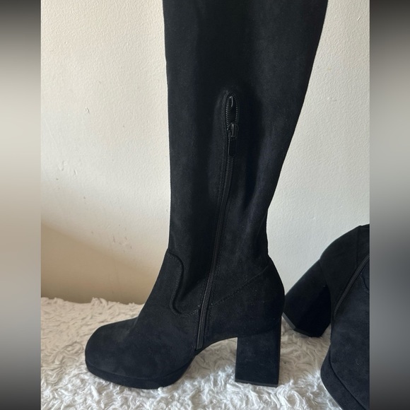 Krush Platform Over the Knee  Block Heel Black Boots - Picture 6 of 6